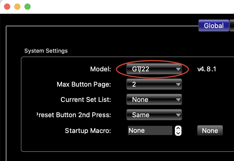 Image showing the Model parameter in the Globals tab