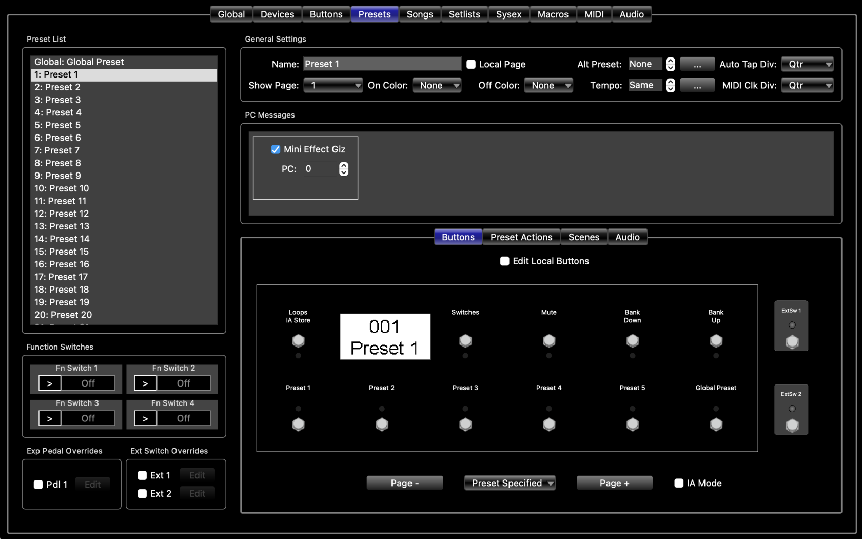 Mastermind PBC Presets Tab